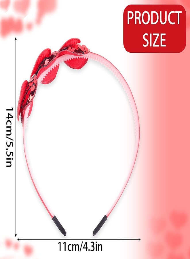 Mangoit Valentines Day Heart Headband Red Sequins Love Hair Band Hoop, Glitter Double-layered Red Shiny Heart Hair Accessories for Women, Sparkly Valentine's Day New Year Wedding Birthday Party Gift - Image 3